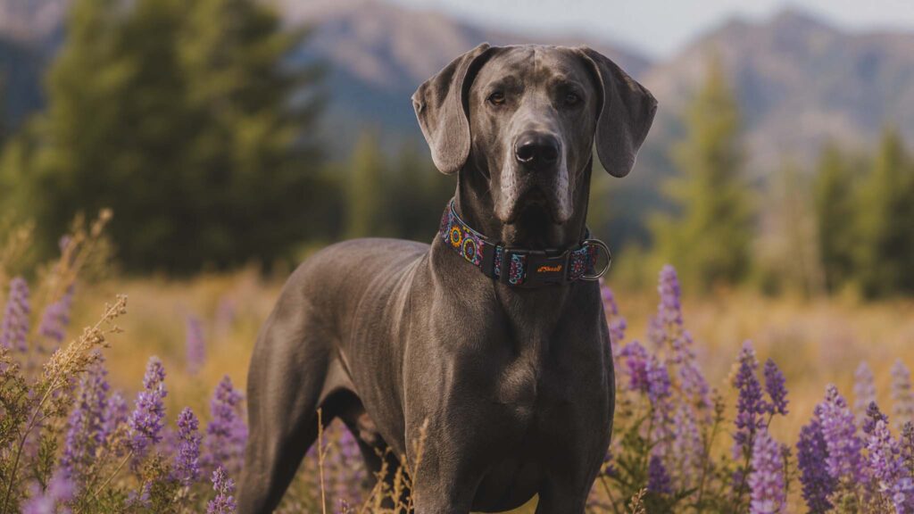 Great Dane with colorful collar